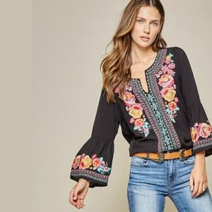 Glam Girl Fashion Black Floral Embroidered Boho Tunic